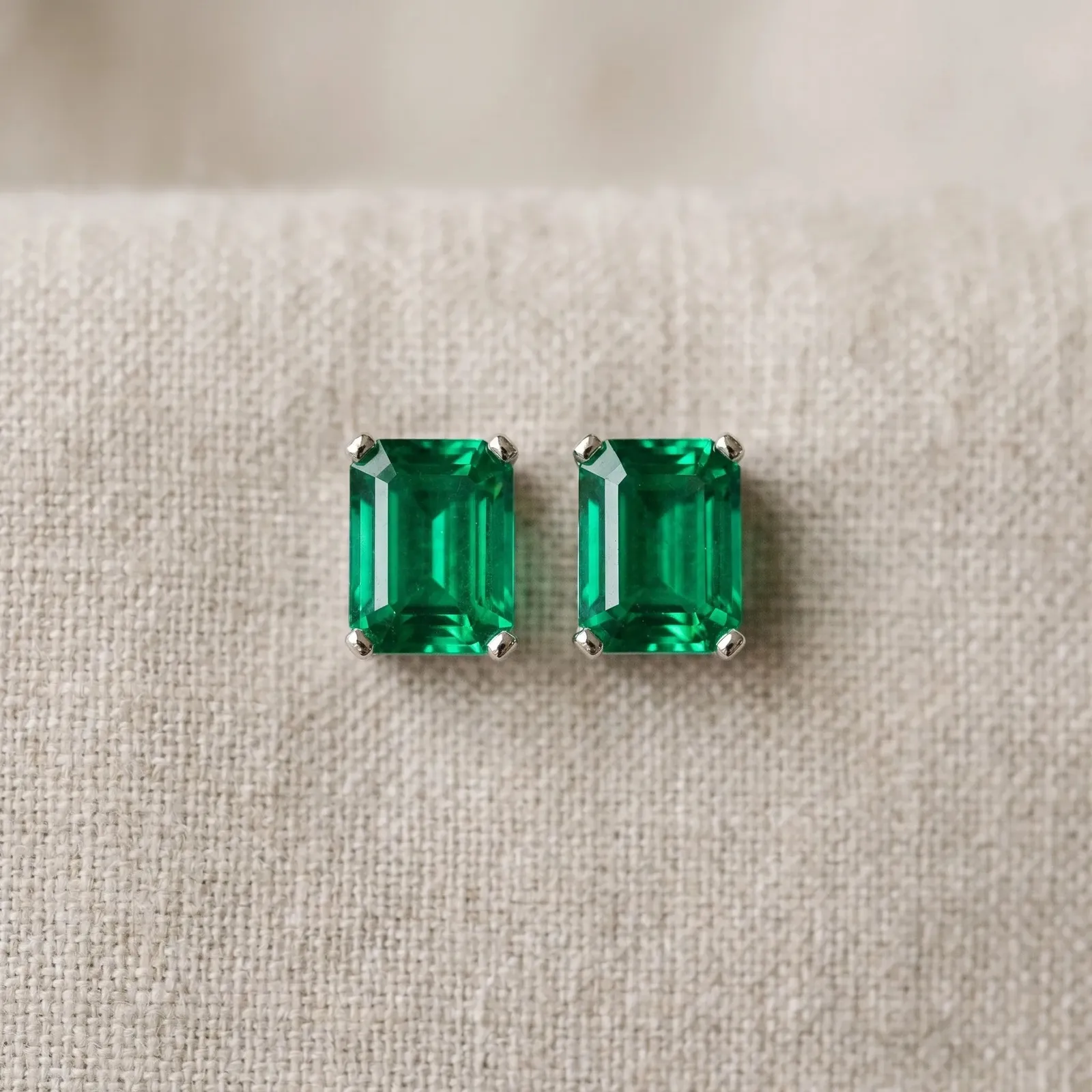 Emerald Cut Emerald Stud Earrings White gold