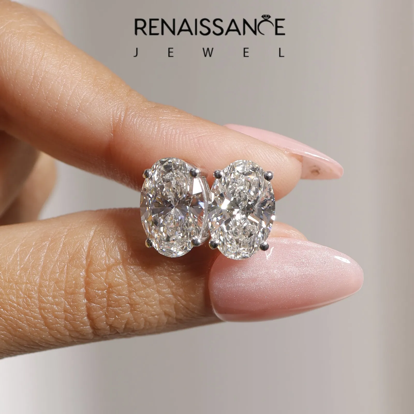 Oval Cut Diamond Stud Earrings Platinum