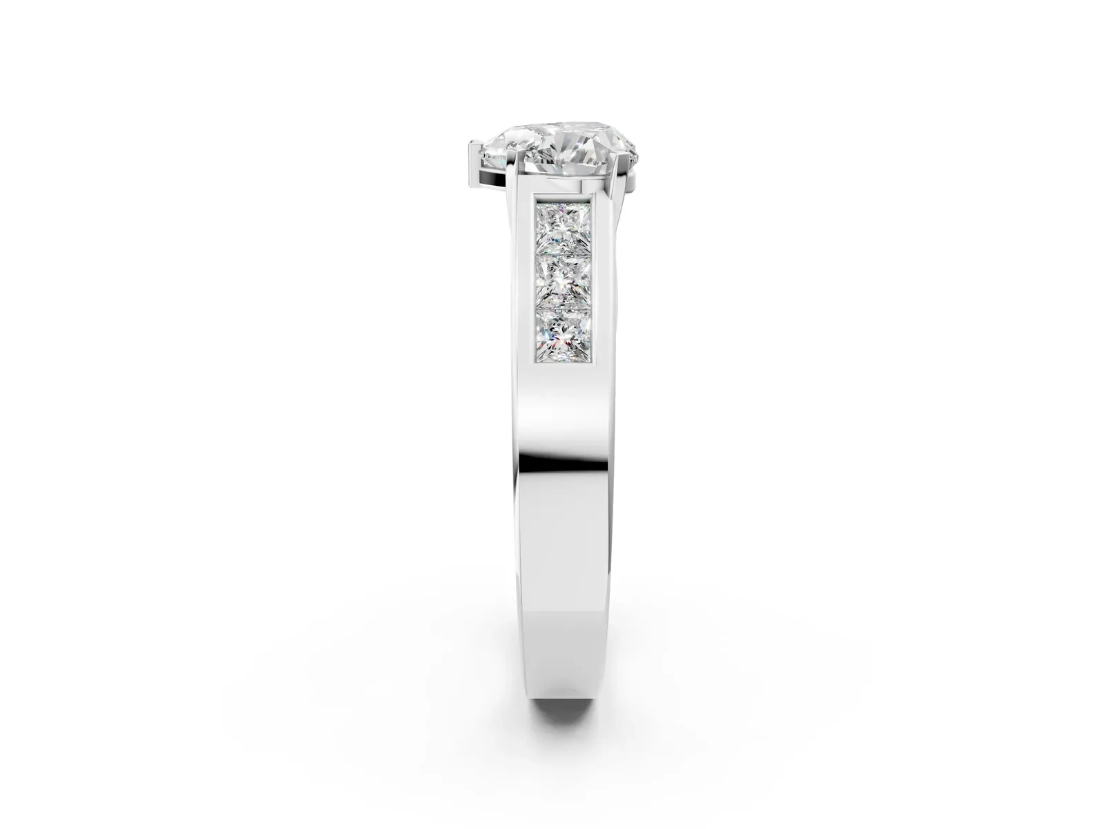 Heart Cut Cut Channel Set Solitaire Ring with Four-Prong Setting Platinum