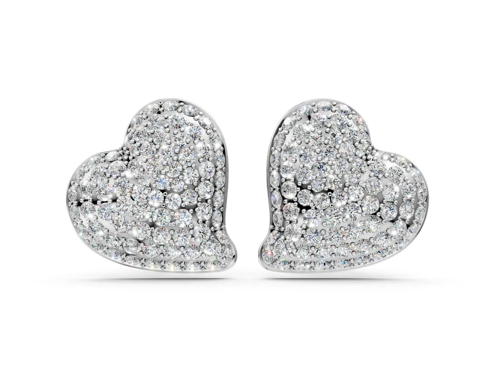 Round Diamond Heart Pavé Stud Earrings Platinum