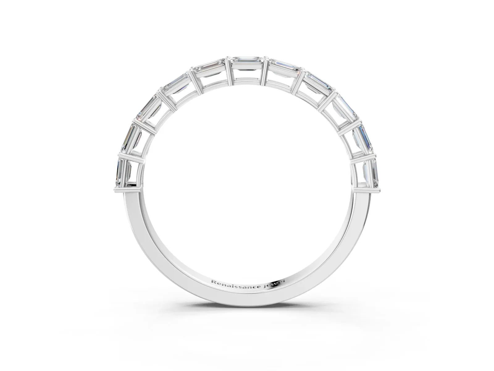 Emerald Cut Diamond Single Row Wedding Band White gold