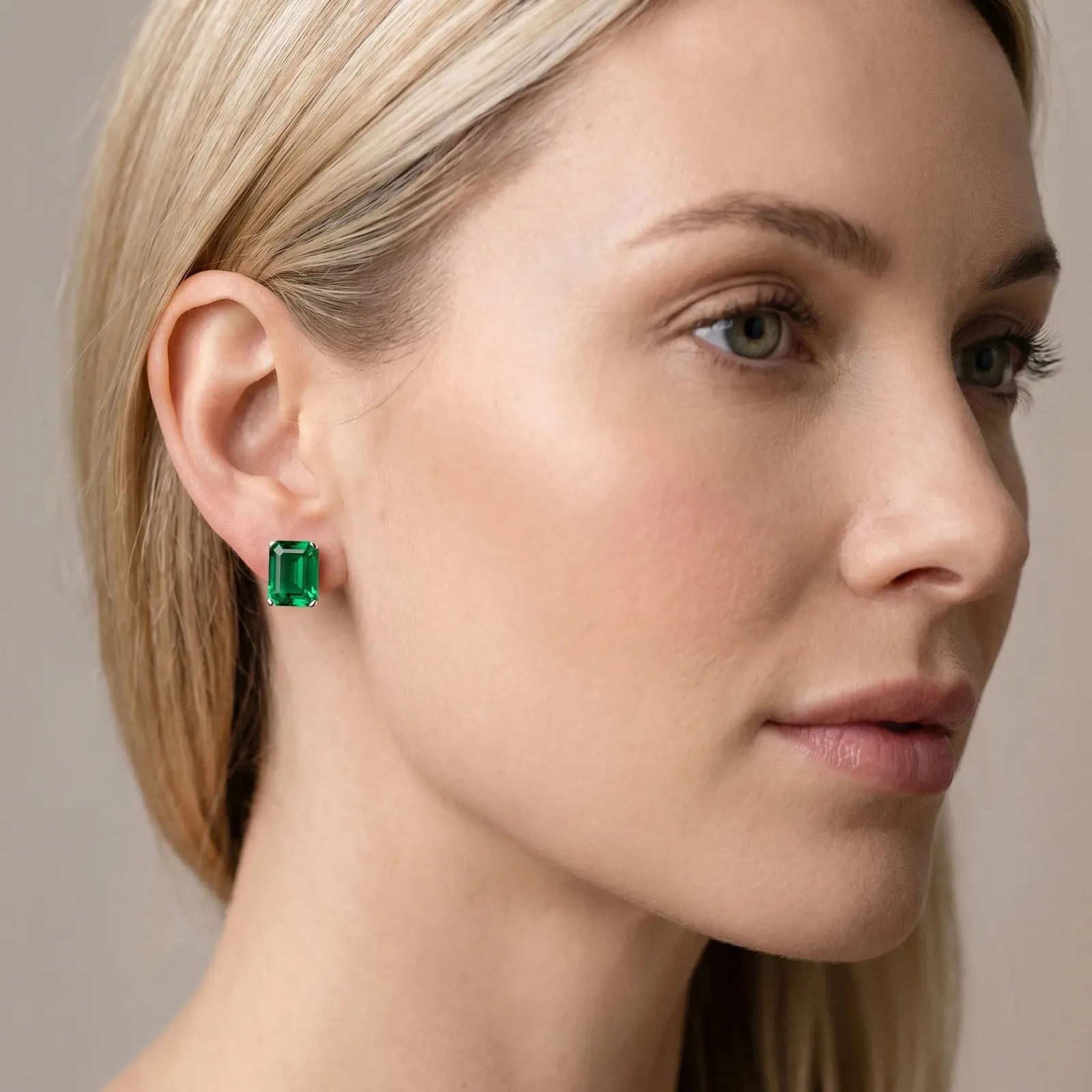 Emerald Cut Emerald Stud Earrings White gold