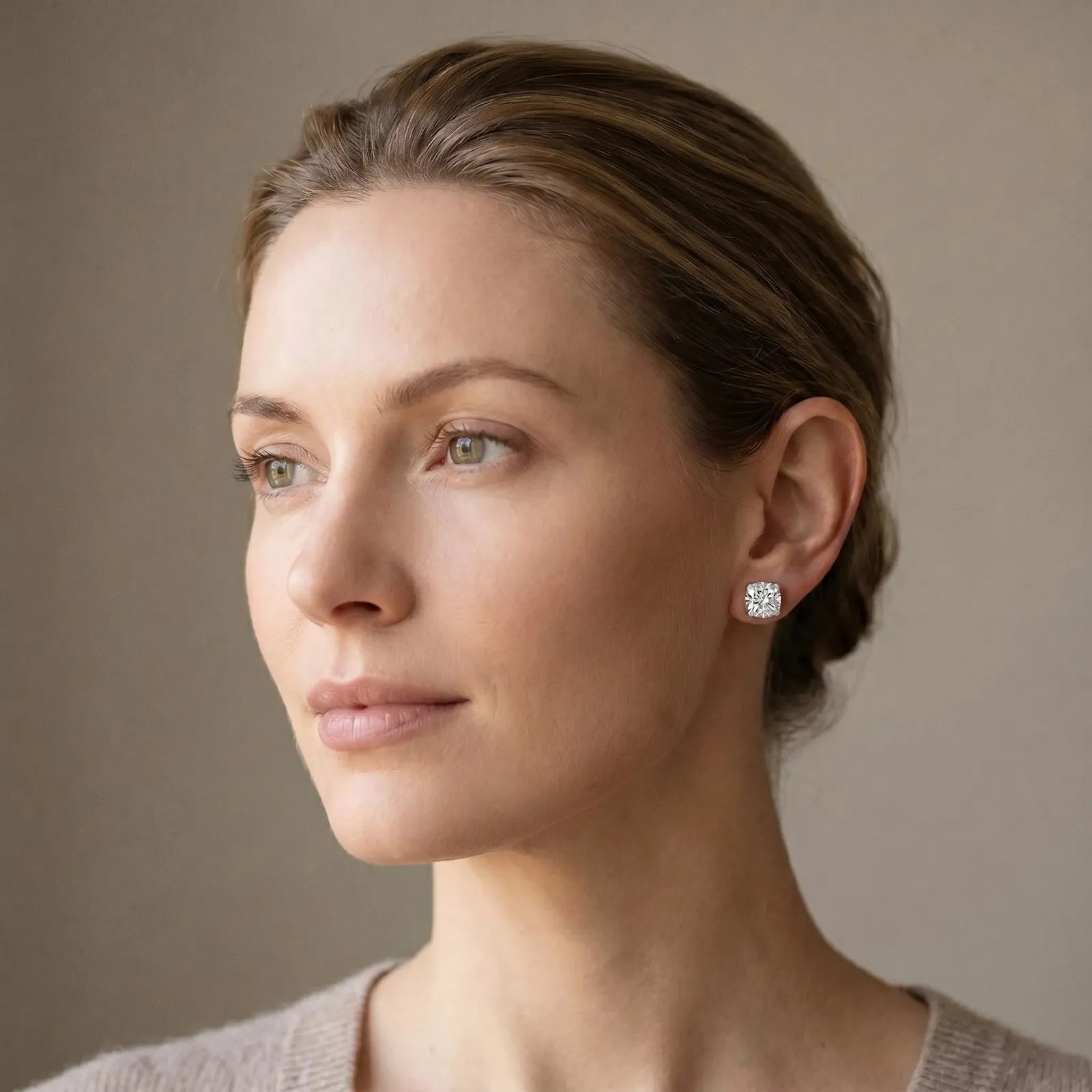 Cushion Cut Diamond Stud Earrings White gold