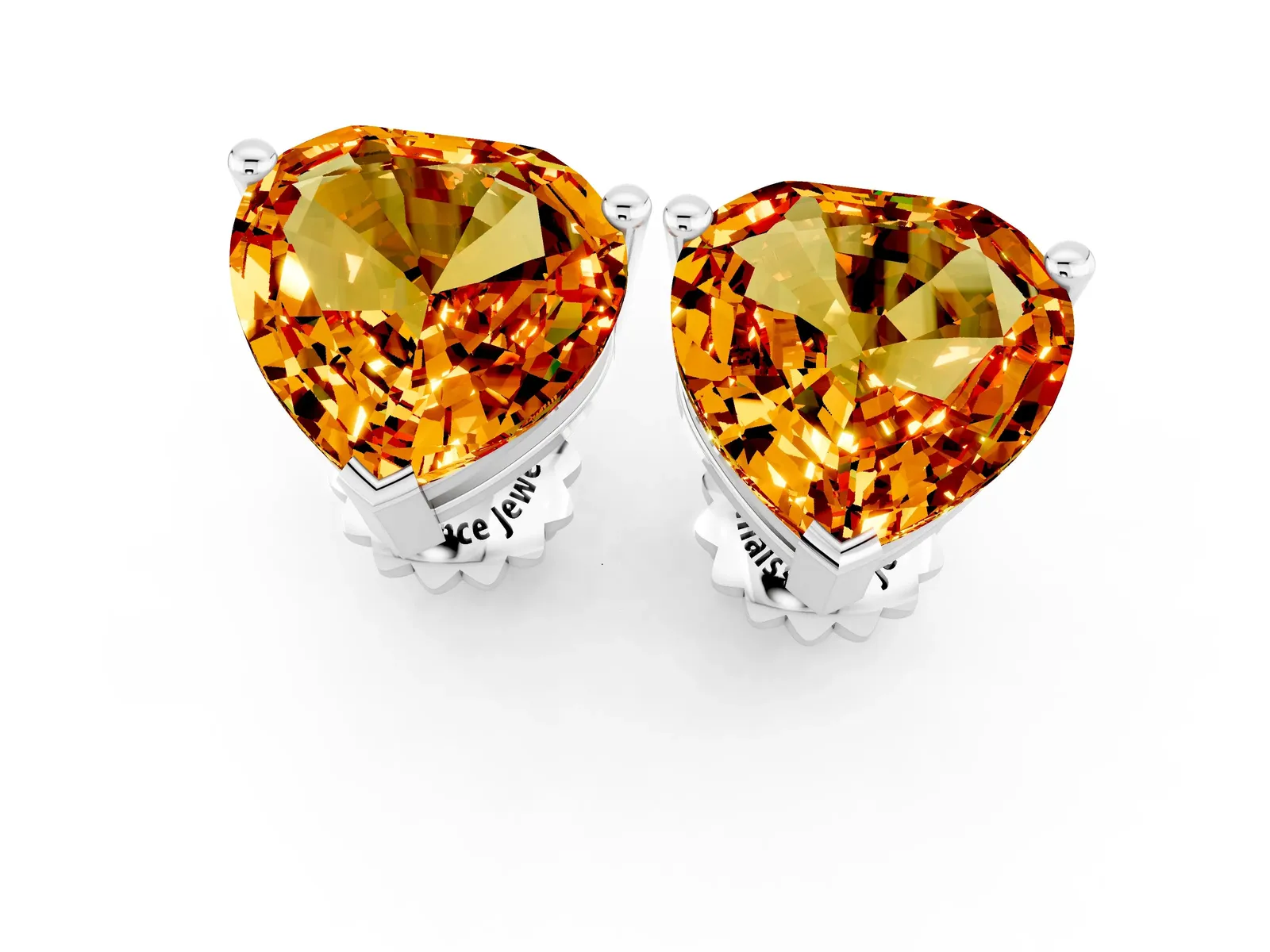 Heart Cut Citrine Stud Earrings Silver