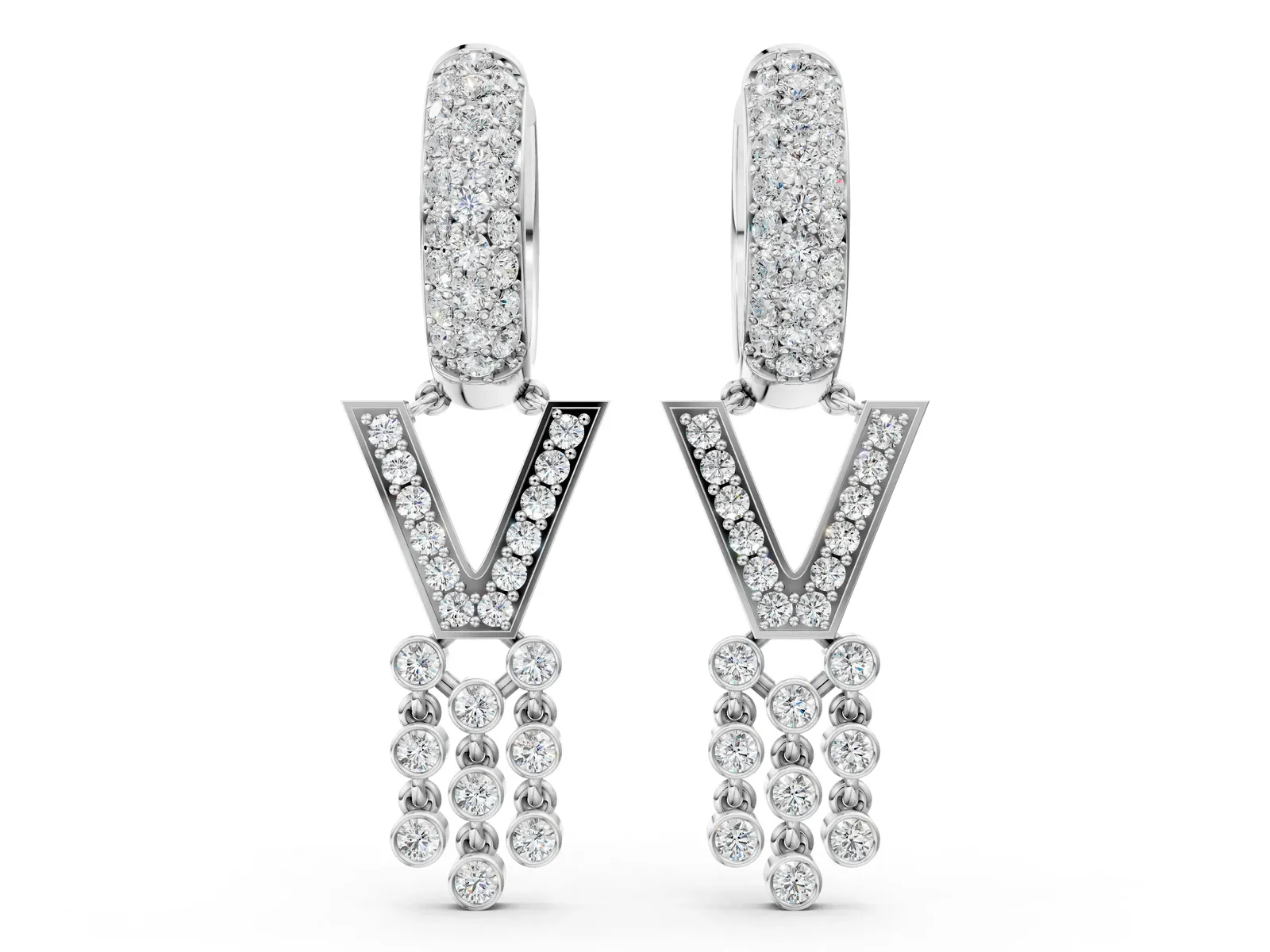 Round Diamond Initial V Huggie Hoop Earrings Silver