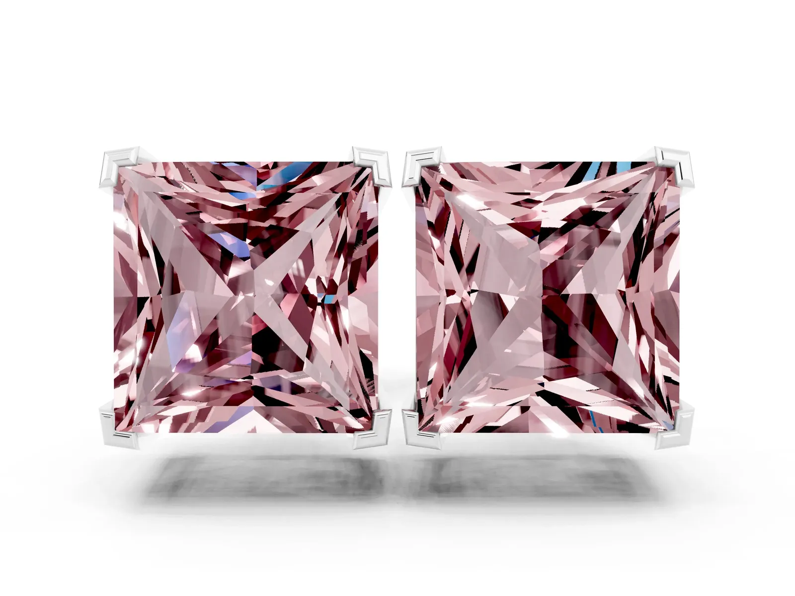 Princess Cut Morganite Stud Earrings Silver