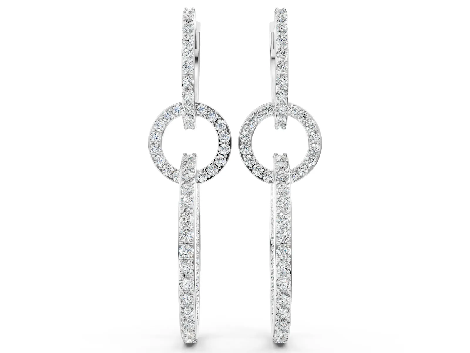Round Cut Diamond Twisted Link Drop Earrings Platinum