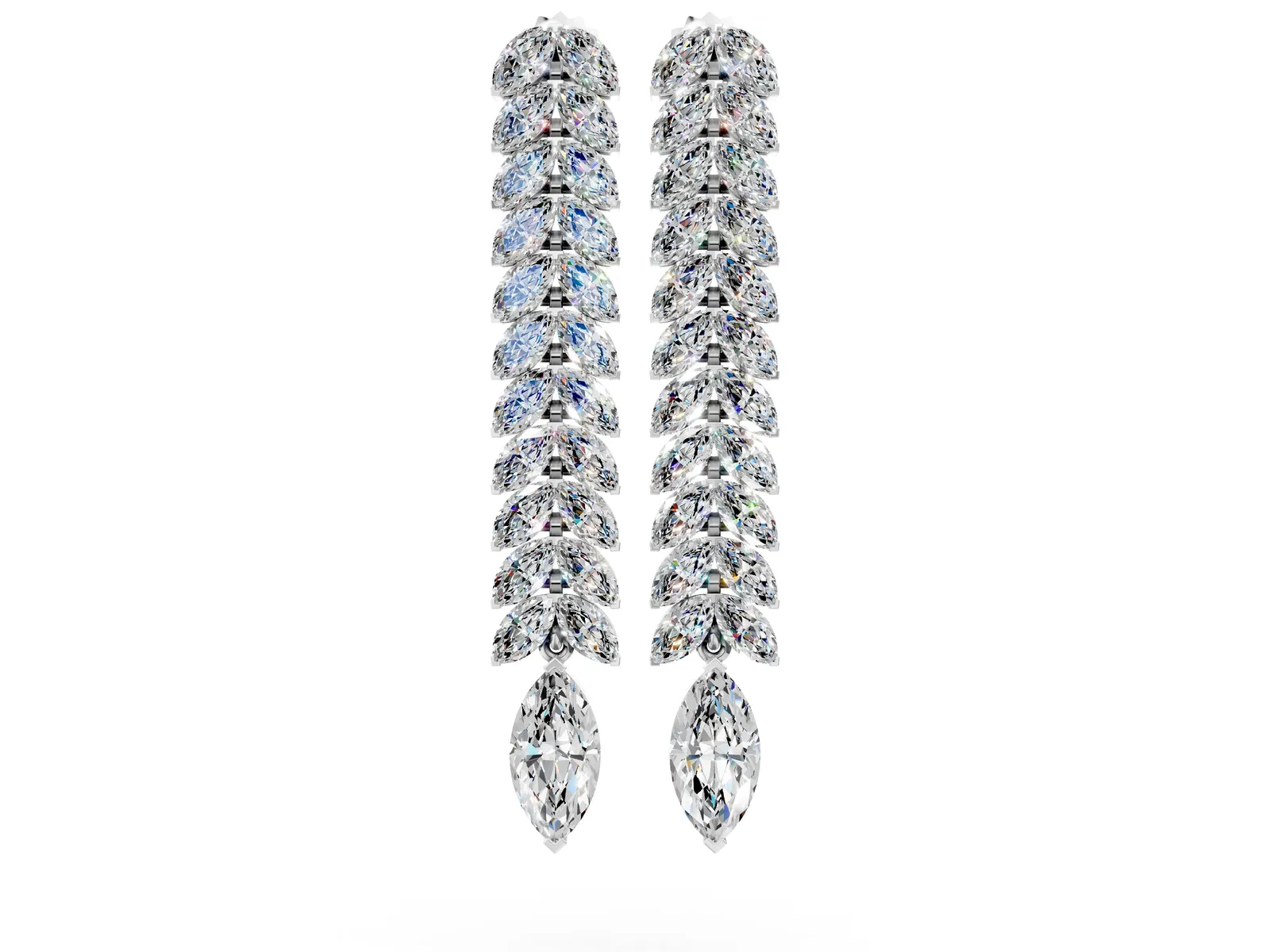 Marquise Diamond Double Row Dangle Earrings Silver