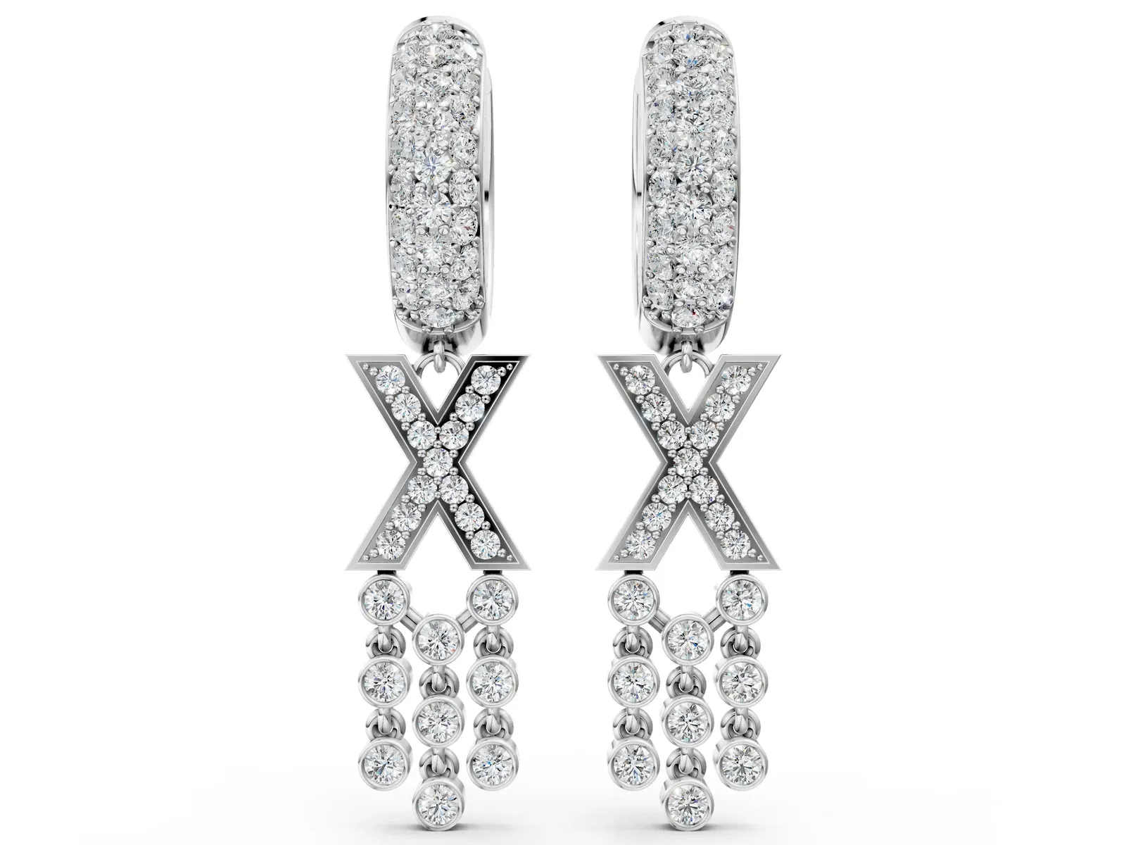 Round Diamond Initial X Huggie Hoop Earrings White gold