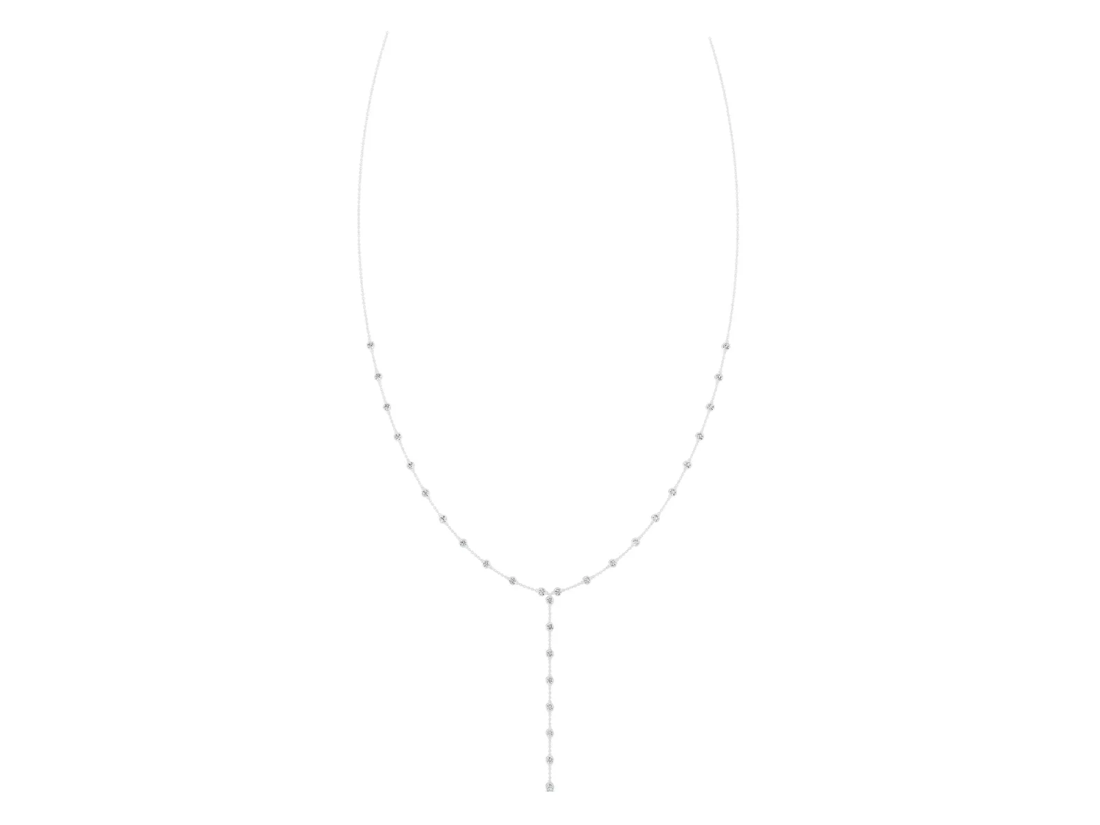 Bezel-Set Round Diamond Station Y Necklace White gold