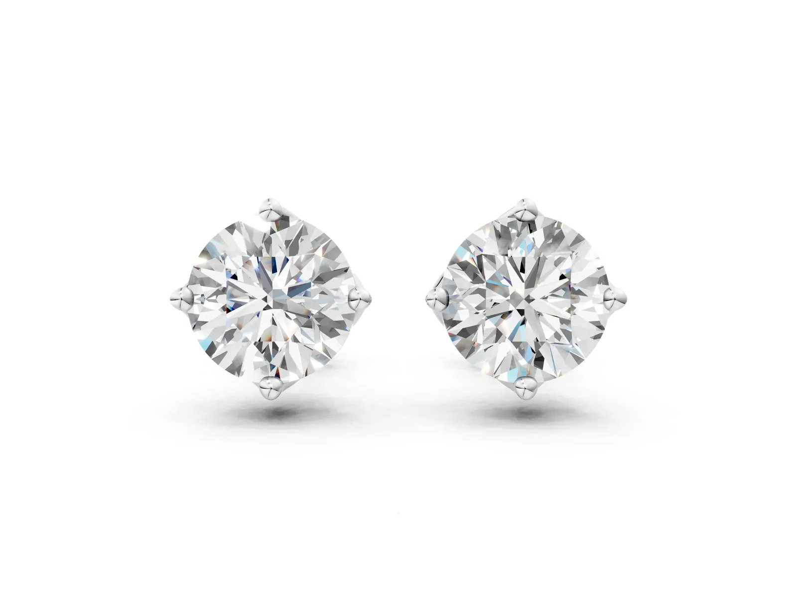 Round Diamond Flower Petal Solitaire Stud Earrings White gold
