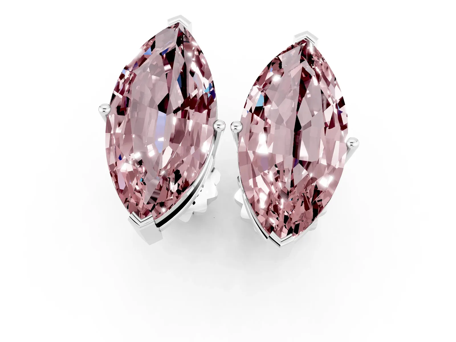 Marquise Cut Morganite Stud Earrings Silver