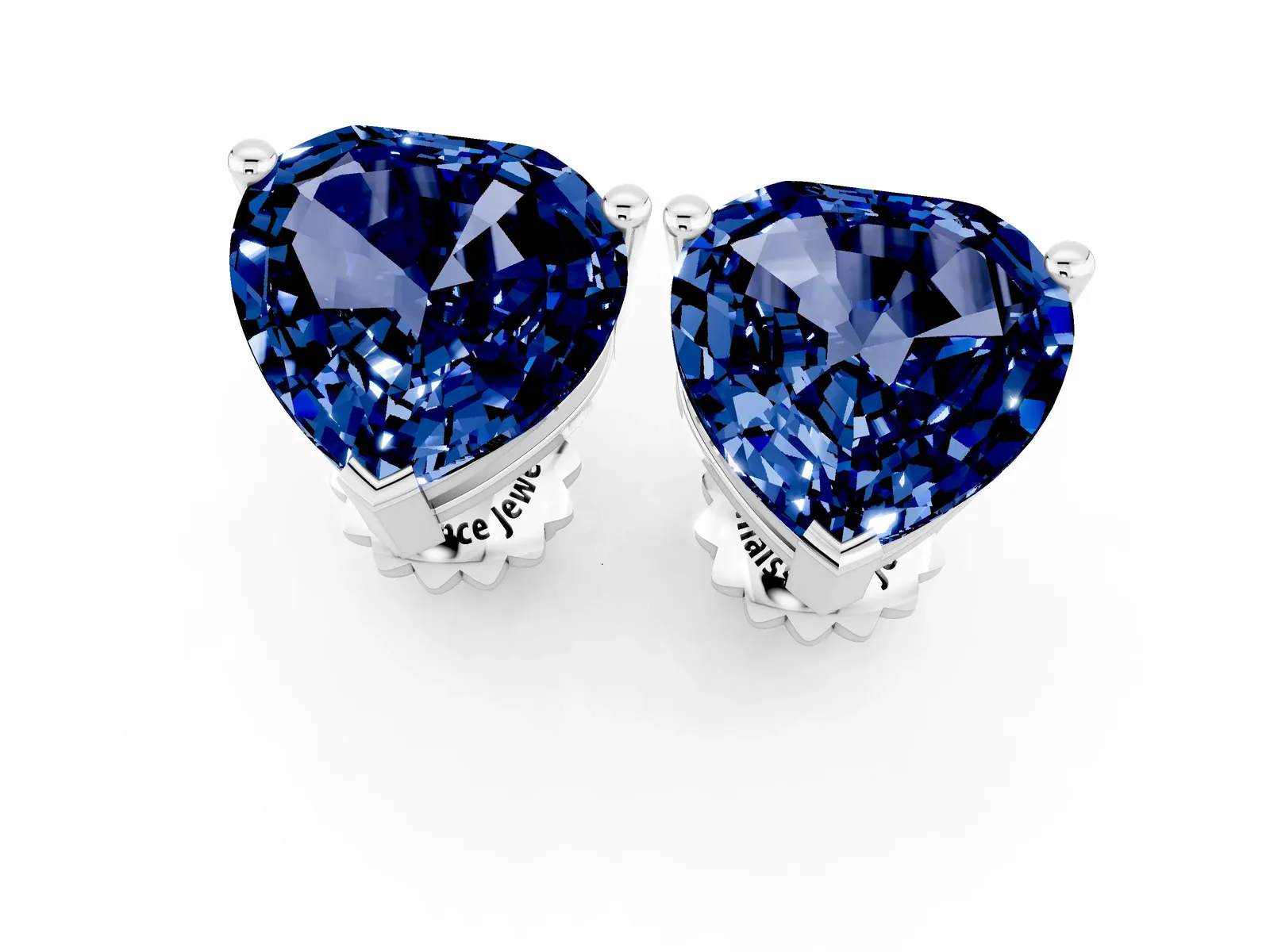 Heart Cut Blue Sapphire Stud Earrings Silver