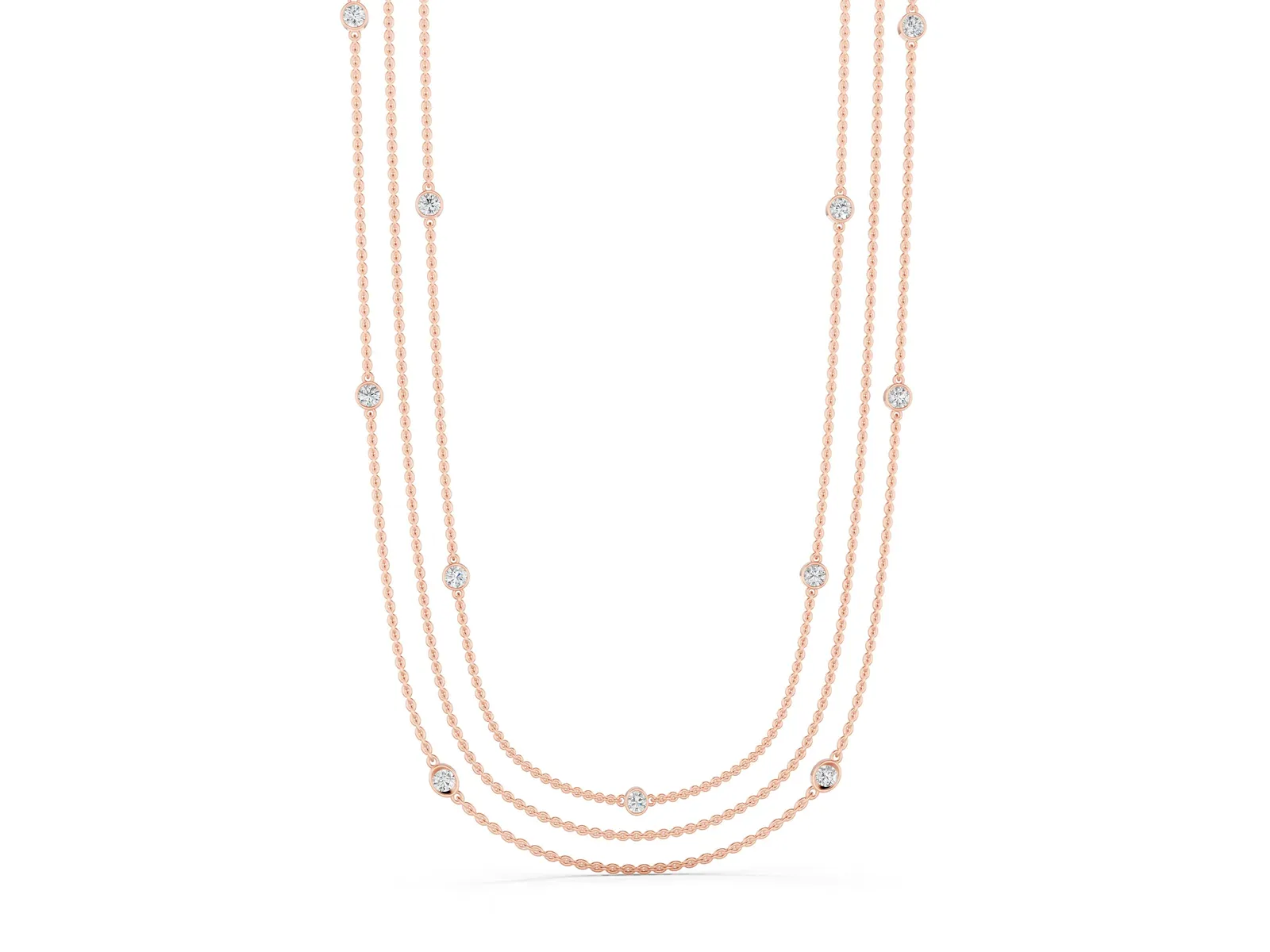 Round Diamond Station Necklace Rose gold